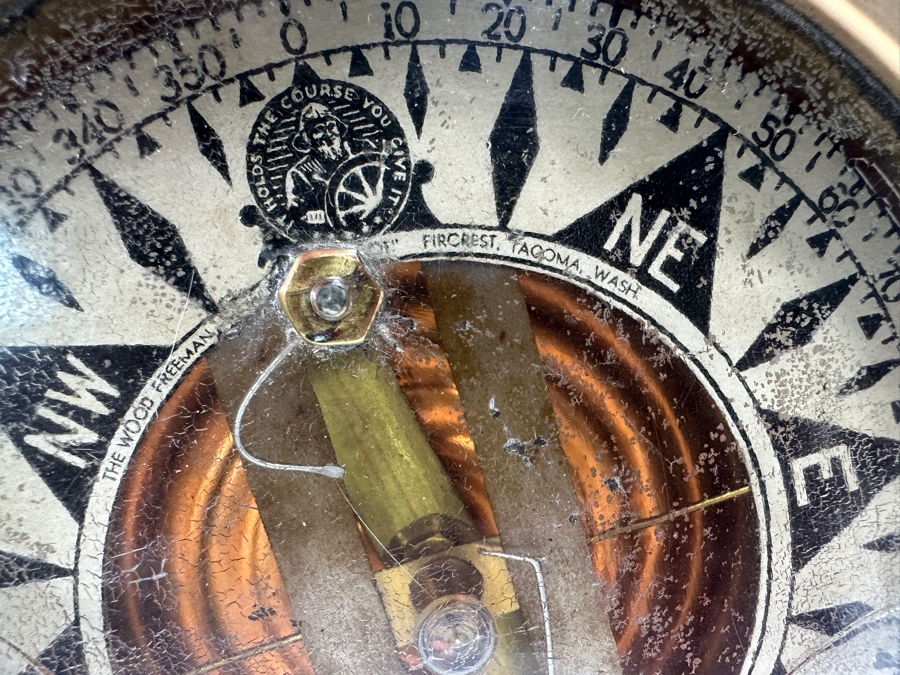 Vintage The Wood Freeman 'Metal Marine Pilot' Fircrest Tacoma, WA 'It Holds The Course You Give It' Brass Compass 7.5W X 7D X 9.25H [Photo 10]