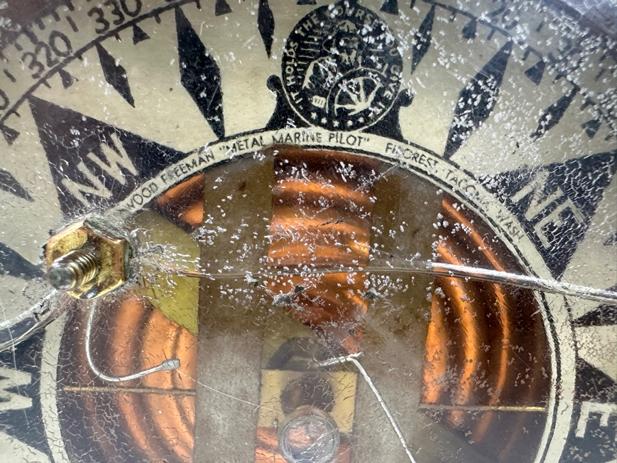 Vintage The Wood Freeman 'Metal Marine Pilot' Fircrest Tacoma, WA 'It Holds The Course You Give It' Brass Compass 7.5W X 7D X 9.25H [Photo 12]