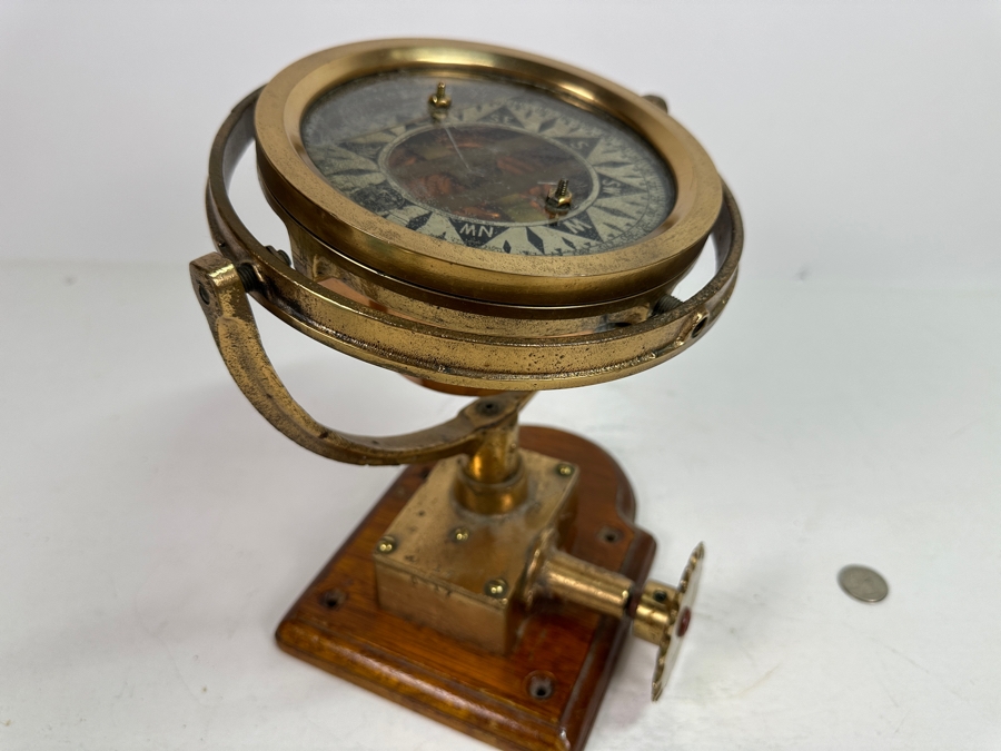 Vintage The Wood Freeman 'Metal Marine Pilot' Fircrest Tacoma, WA 'It Holds The Course You Give It' Brass Compass 7.5W X 7D X 9.25H [Photo 25]