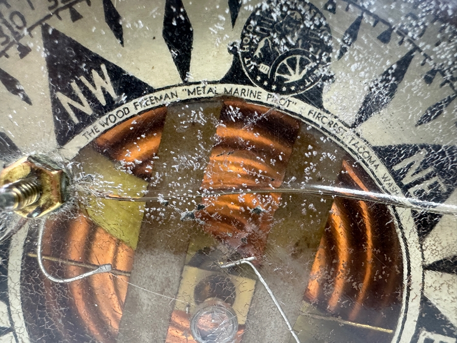 Vintage The Wood Freeman 'Metal Marine Pilot' Fircrest Tacoma, WA 'It Holds The Course You Give It' Brass Compass 7.5W X 7D X 9.25H [Photo 11]