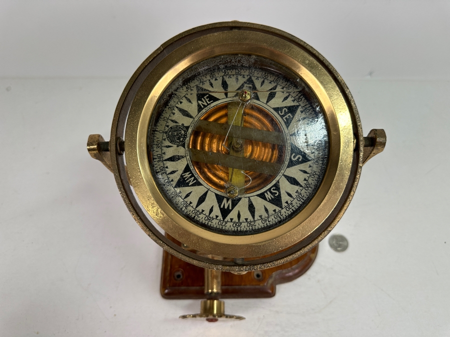 Vintage The Wood Freeman 'Metal Marine Pilot' Fircrest Tacoma, WA 'It Holds The Course You Give It' Brass Compass 7.5W X 7D X 9.25H [Photo 5]