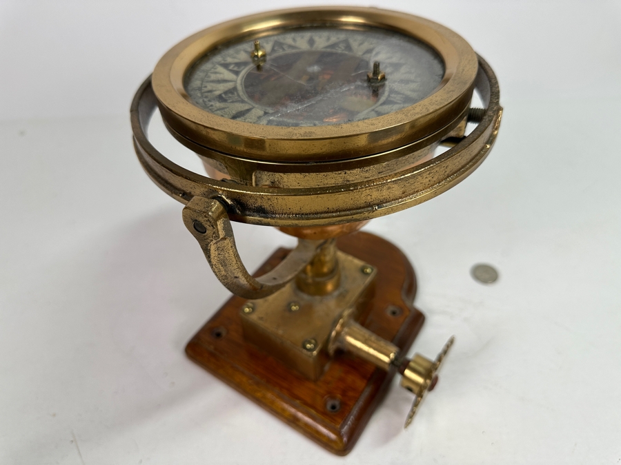 Vintage The Wood Freeman 'Metal Marine Pilot' Fircrest Tacoma, WA 'It Holds The Course You Give It' Brass Compass 7.5W X 7D X 9.25H [Photo 16]