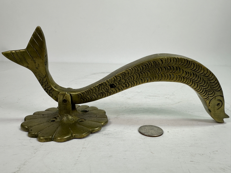 Vintage Solid Brass Fish Motif Door Knocker 9L [Photo 2]