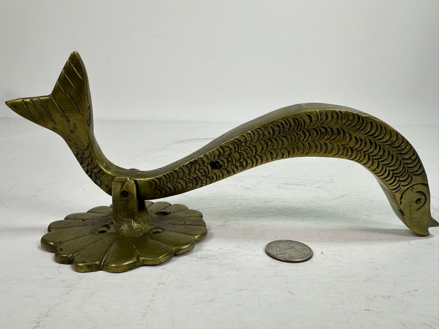Vintage Solid Brass Fish Motif Door Knocker 9L [Photo 3]