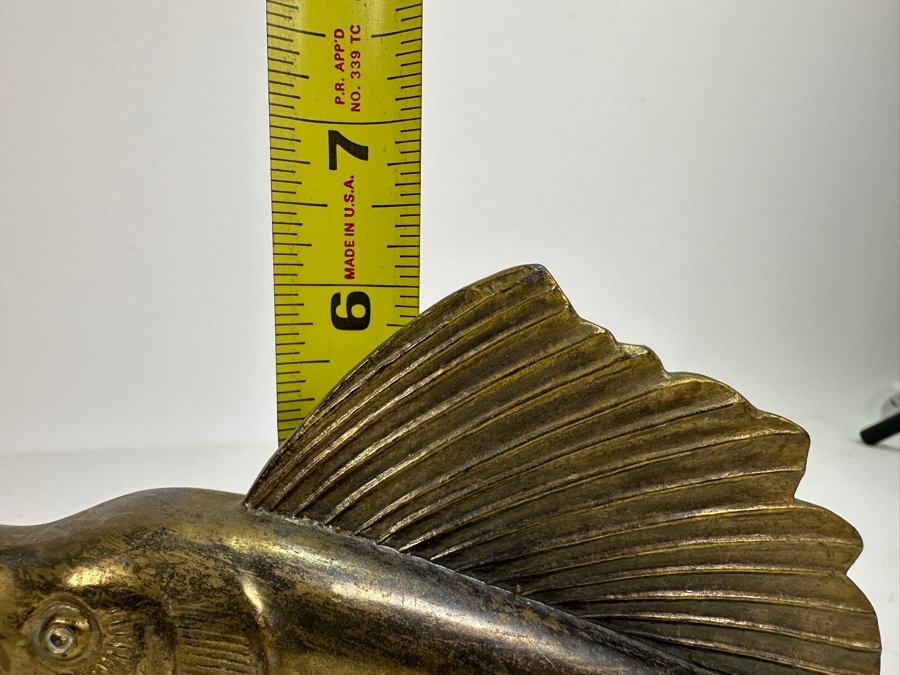 Vintage Brass Sailfish Marlin Hood Ornament Trophy 11.5W X 6H [Photo 8]