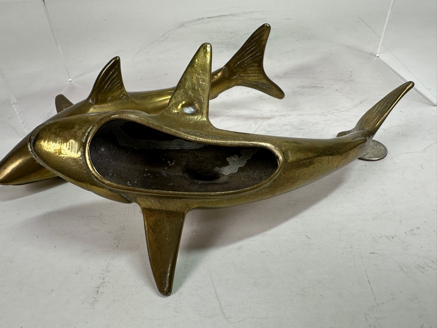 Vintage Brass Dolphin 10'L & Pair Of Shark Figurines 7.5'L [Photo 6]