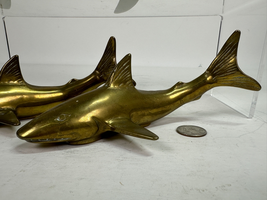 Vintage Brass Dolphin 10'L & Pair Of Shark Figurines 7.5'L [Photo 3]