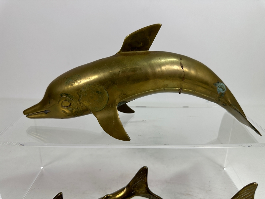 Vintage Brass Dolphin 10'L & Pair Of Shark Figurines 7.5'L [Photo 5]
