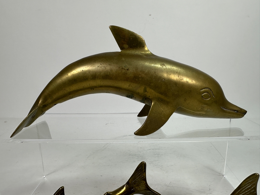 Vintage Brass Dolphin 10'L & Pair Of Shark Figurines 7.5'L [Photo 4]