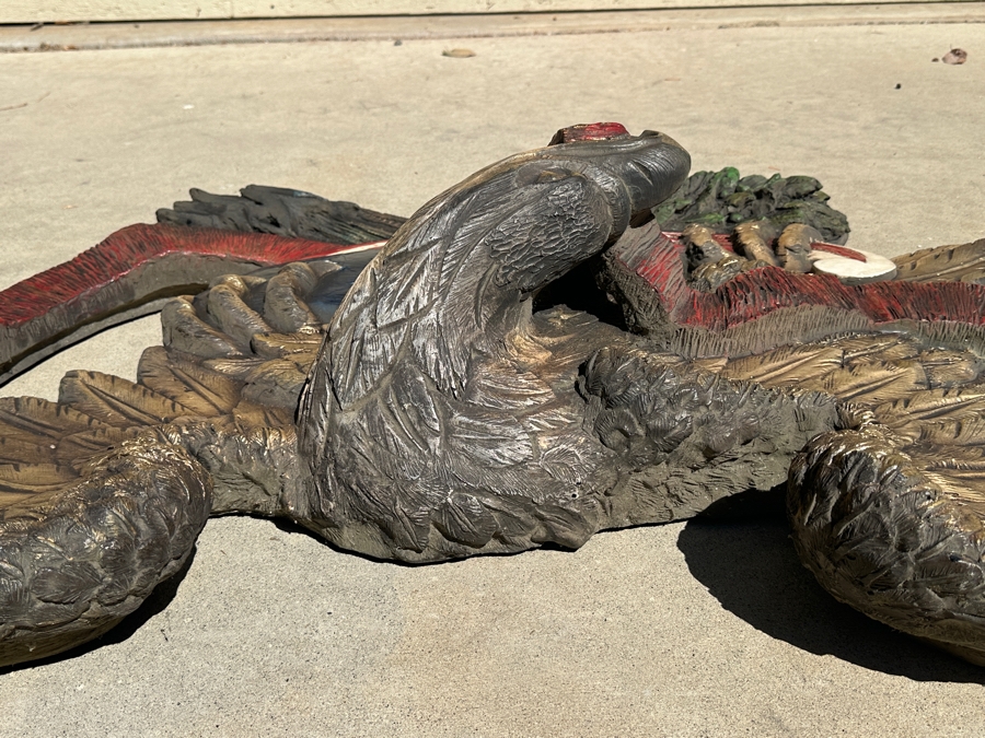 RARE Huge Vintage 1973 Finesse Orig FIBERGLASS Hand Painted 6' Wingspan Architectural American Eagle & Shield 6'W X 30'H X 10'D [Photo 17]