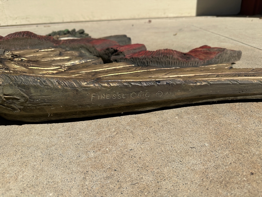 RARE Huge Vintage 1973 Finesse Orig FIBERGLASS Hand Painted 6' Wingspan Architectural American Eagle & Shield 6'W X 30'H X 10'D [Photo 14]