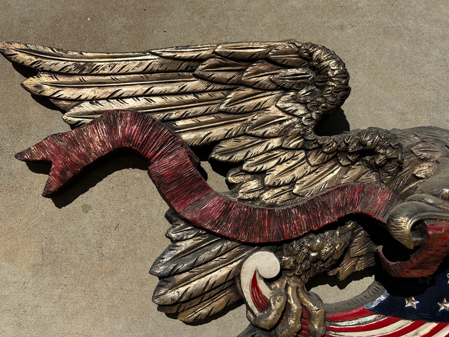 RARE Huge Vintage 1973 Finesse Orig FIBERGLASS Hand Painted 6' Wingspan Architectural American Eagle & Shield 6'W X 30'H X 10'D [Photo 9]