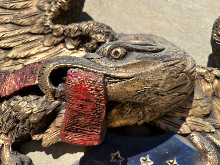 RARE Huge Vintage 1973 Finesse Orig FIBERGLASS Hand Painted 6' Wingspan Architectural American Eagle & Shield 6'W X 30'H X 10'D [Photo 7]