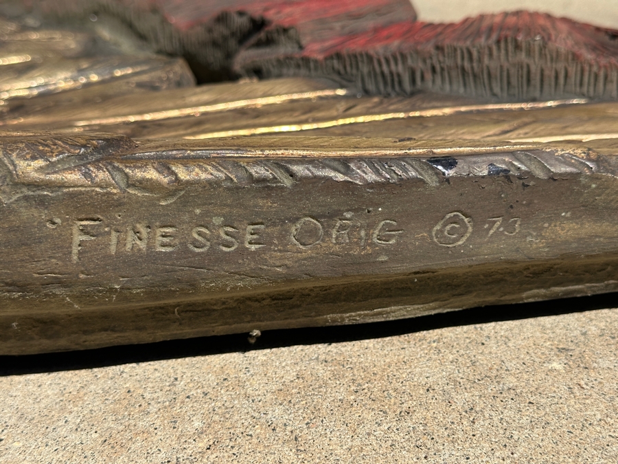 RARE Huge Vintage 1973 Finesse Orig FIBERGLASS Hand Painted 6' Wingspan Architectural American Eagle & Shield 6'W X 30'H X 10'D [Photo 15]