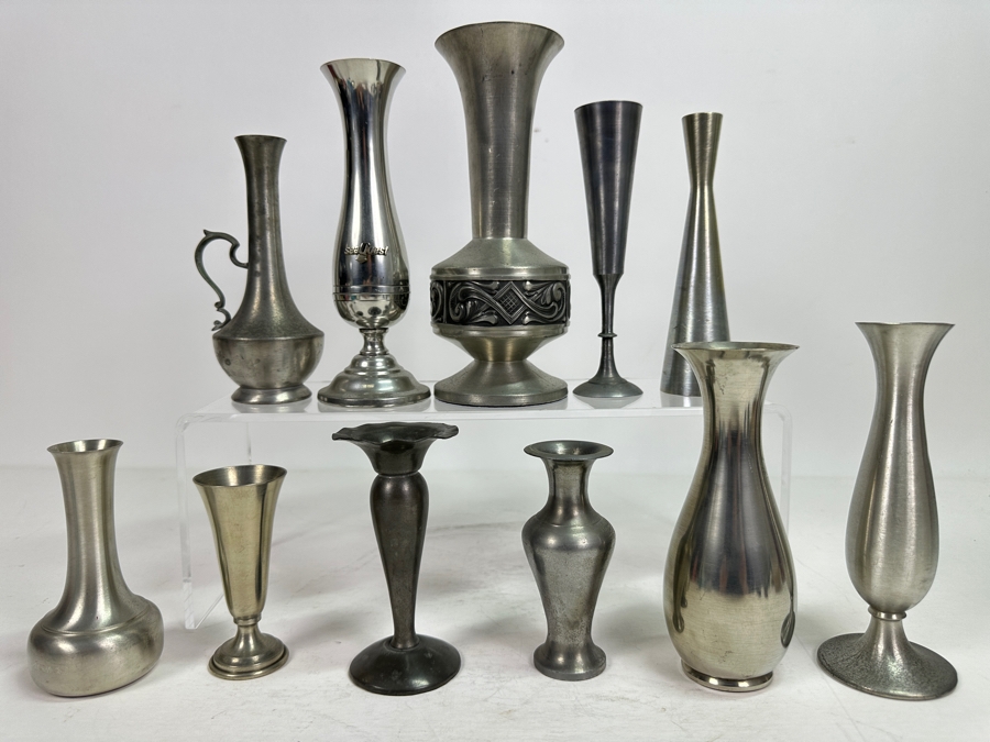 Eleven Vintage Pewter Vases Lot - See Photos [Photo 2]