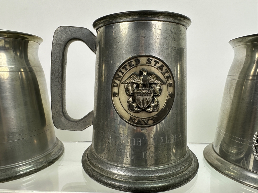 Ten Vintage Pewter Tankards Glass Bottom Lot [Photo 6]