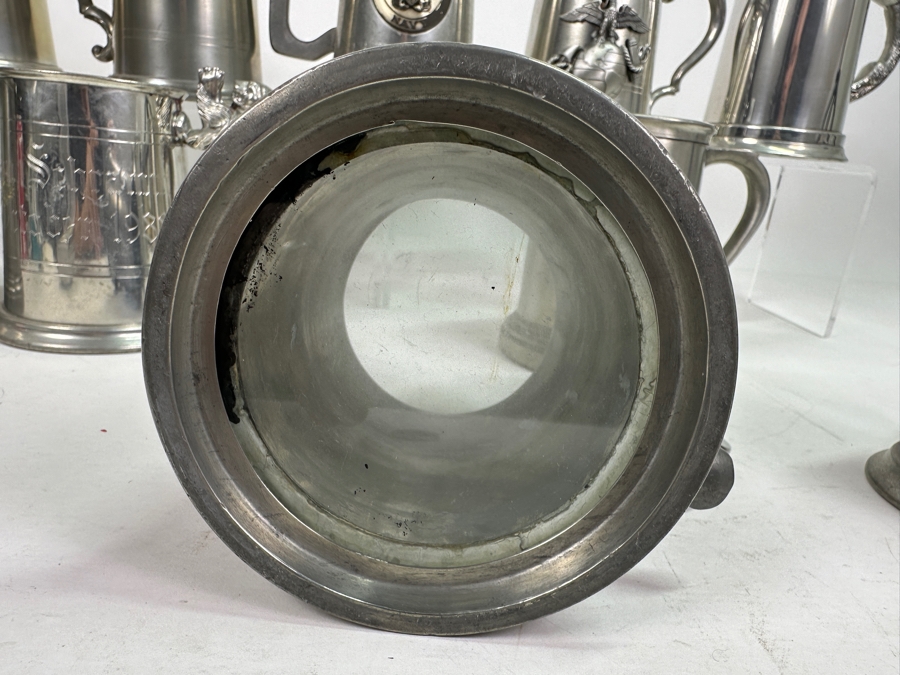 Ten Vintage Pewter Tankards Glass Bottom Lot [Photo 16]