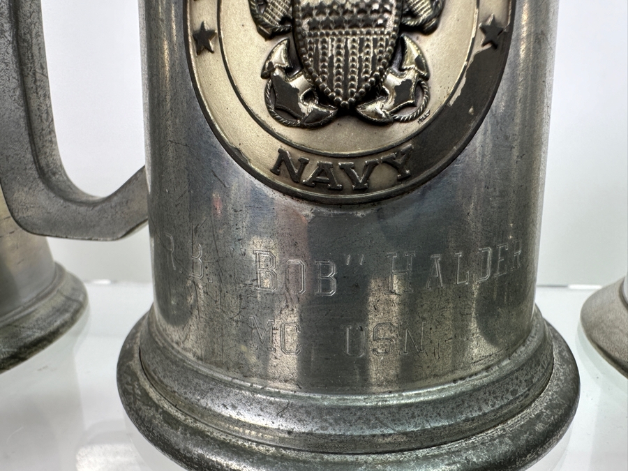 Ten Vintage Pewter Tankards Glass Bottom Lot [Photo 7]