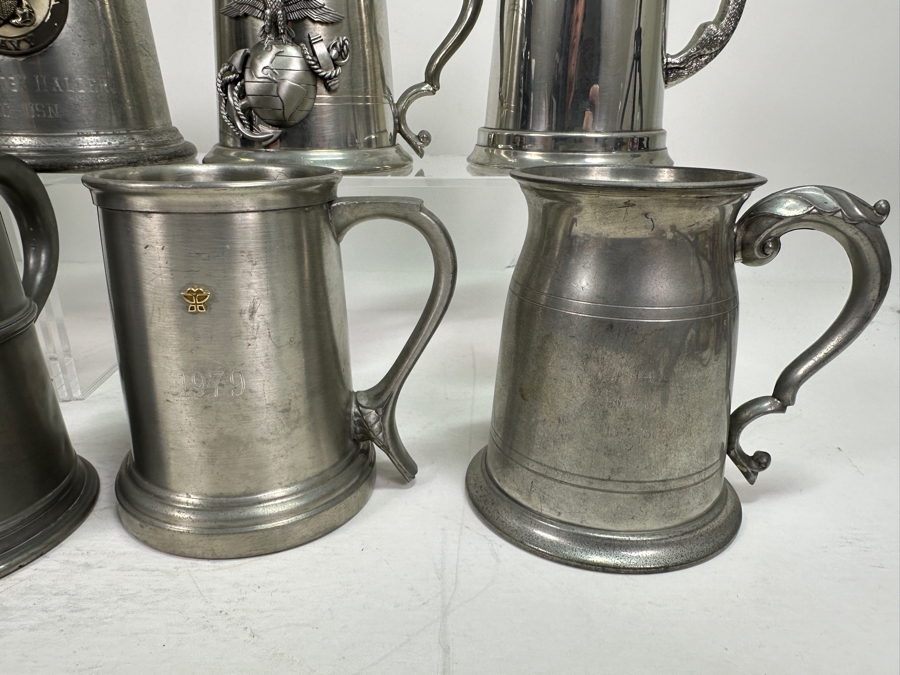 Ten Vintage Pewter Tankards Glass Bottom Lot [Photo 12]