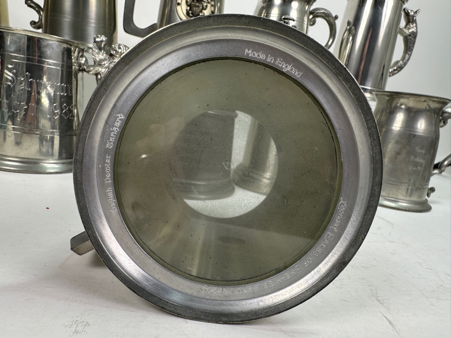 Ten Vintage Pewter Tankards Glass Bottom Lot [Photo 14]