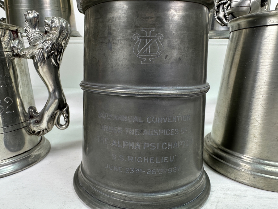 Ten Vintage Pewter Tankards Glass Bottom Lot [Photo 3]