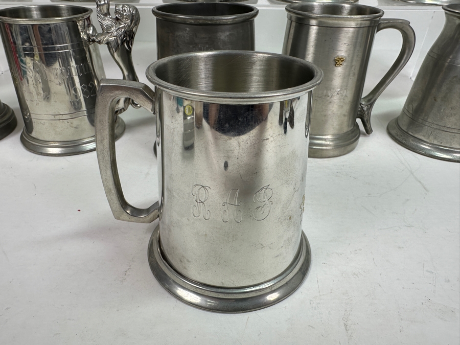 Ten Vintage Pewter Tankards Glass Bottom Lot [Photo 13]