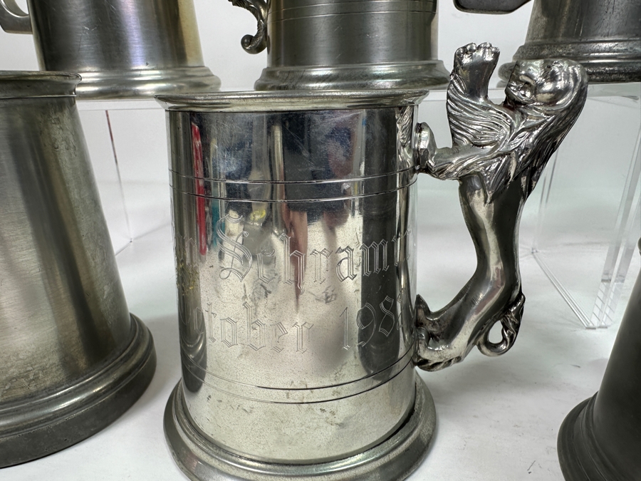 Ten Vintage Pewter Tankards Glass Bottom Lot [Photo 5]