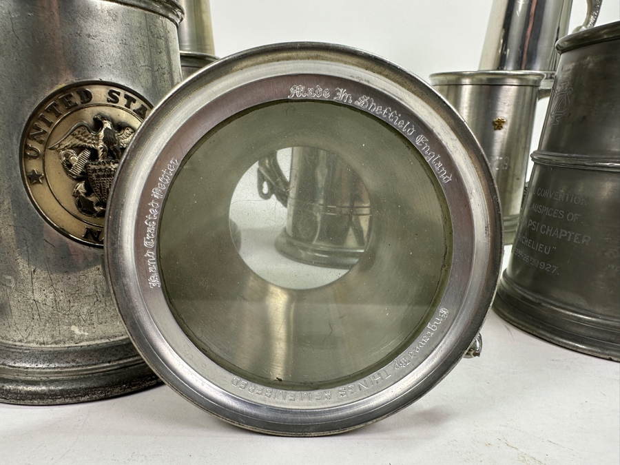 Ten Vintage Pewter Tankards Glass Bottom Lot [Photo 20]