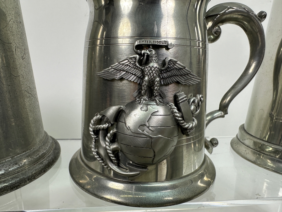 Ten Vintage Pewter Tankards Glass Bottom Lot [Photo 8]