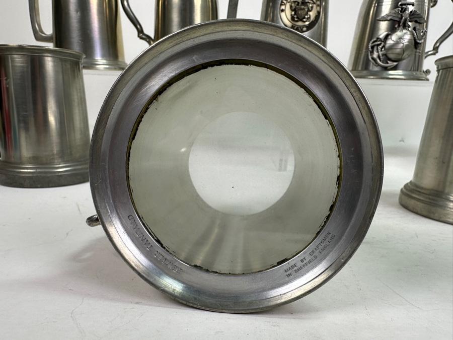 Ten Vintage Pewter Tankards Glass Bottom Lot [Photo 17]