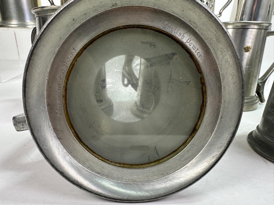 Ten Vintage Pewter Tankards Glass Bottom Lot [Photo 19]