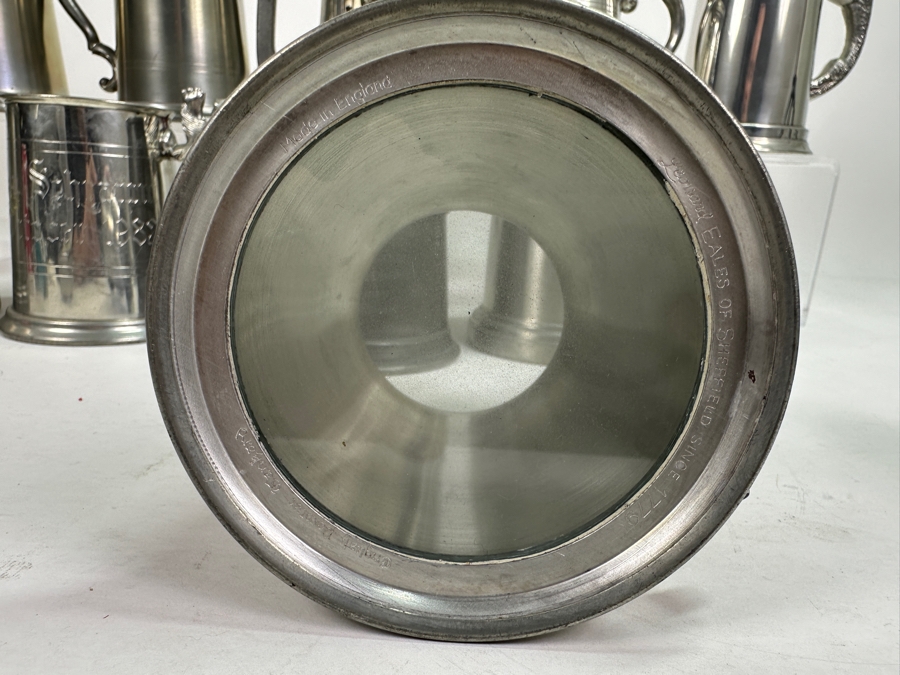 Ten Vintage Pewter Tankards Glass Bottom Lot [Photo 15]