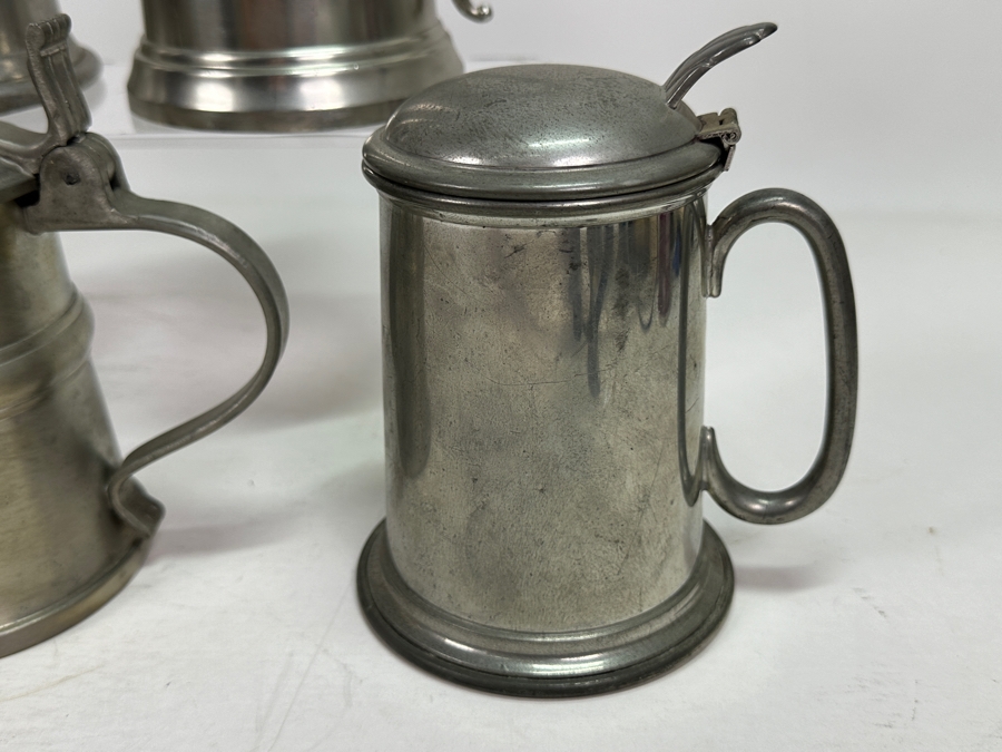 Five Vintage Pewter Tankards With Lids Lot [Photo 7]