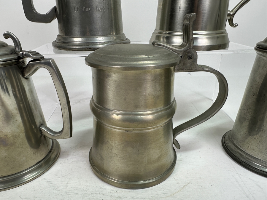 Five Vintage Pewter Tankards With Lids Lot [Photo 4]