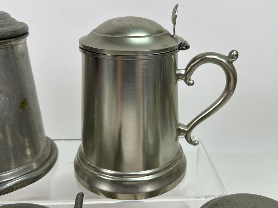 Five Vintage Pewter Tankards With Lids Lot [Photo 6]
