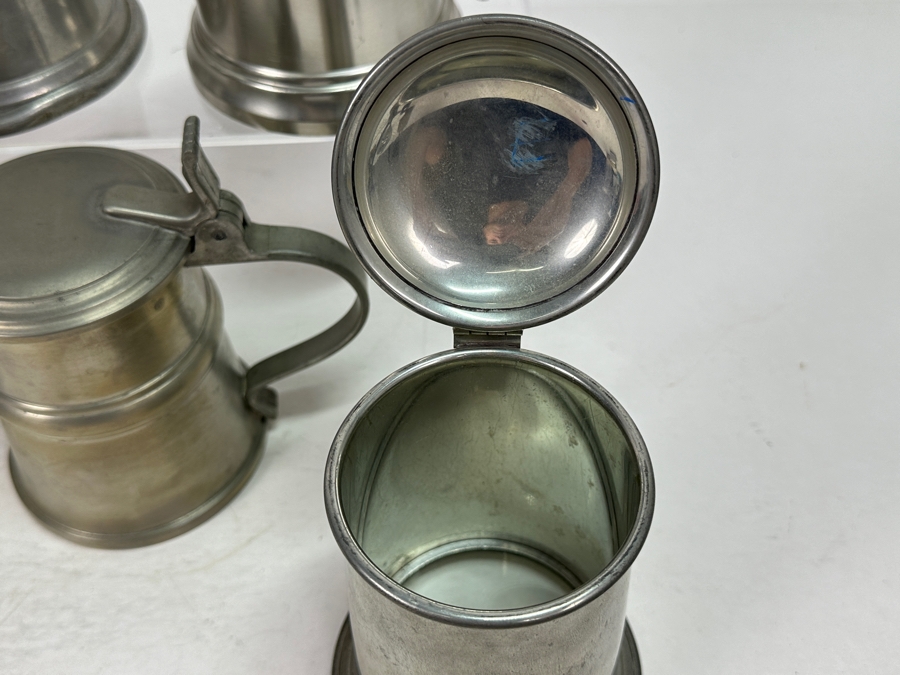 Five Vintage Pewter Tankards With Lids Lot [Photo 10]