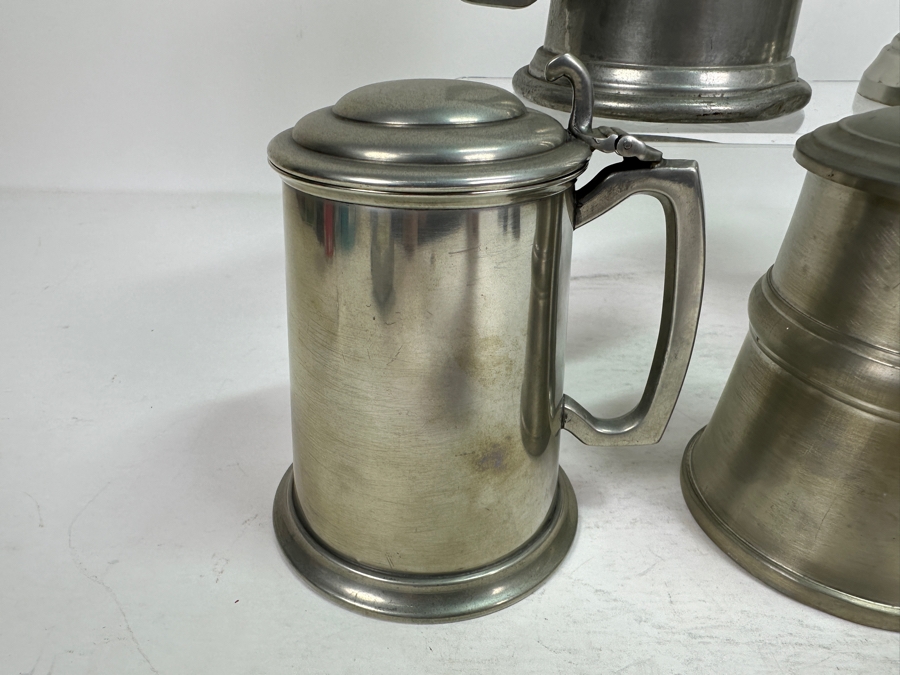 Five Vintage Pewter Tankards With Lids Lot [Photo 3]
