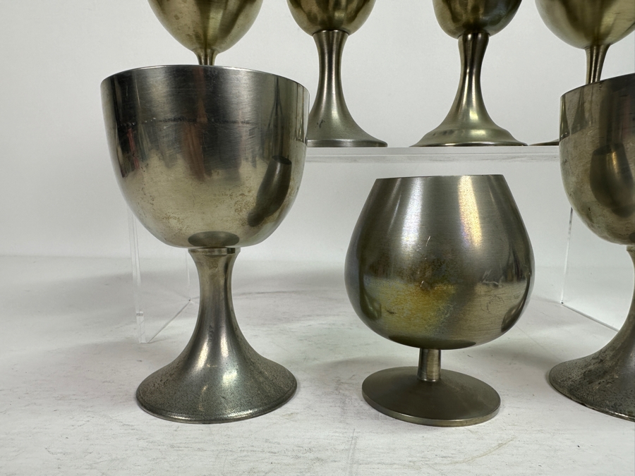 Seven Vintage Pewter Goblets Stemware Glasses - See Photos [Photo 3]