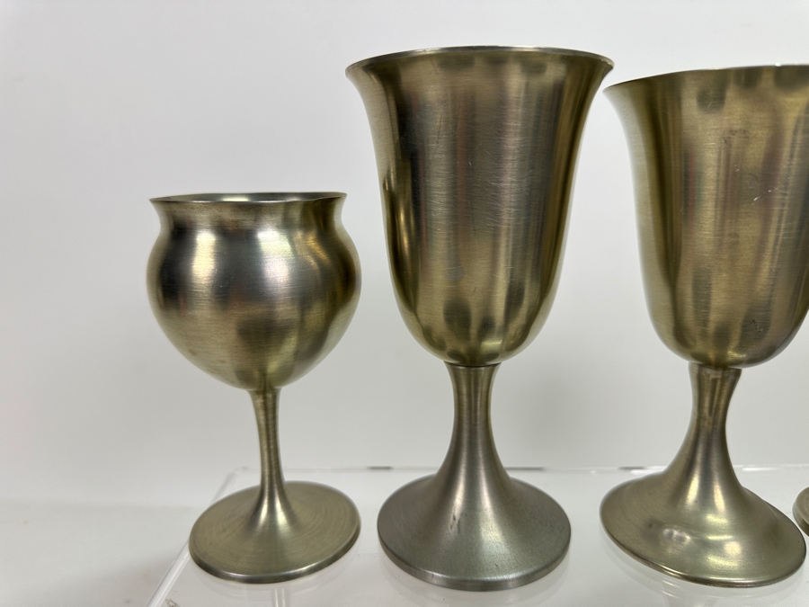 Seven Vintage Pewter Goblets Stemware Glasses - See Photos [Photo 4]
