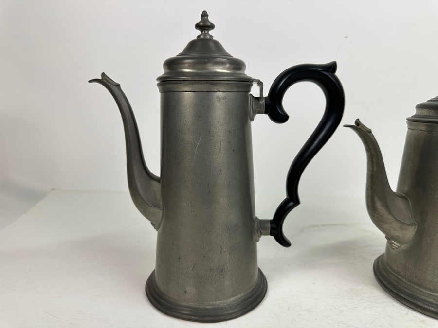 Pair Of Vintage International Pewter Teapots 11H & 9.5H [Photo 4]