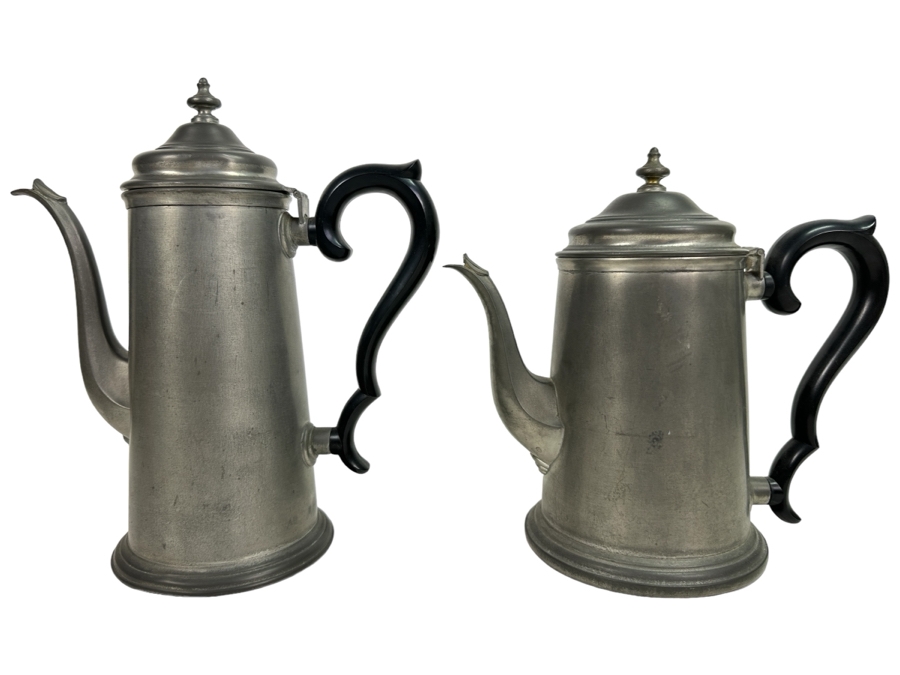 Pair Of Vintage International Pewter Teapots 11H & 9.5H