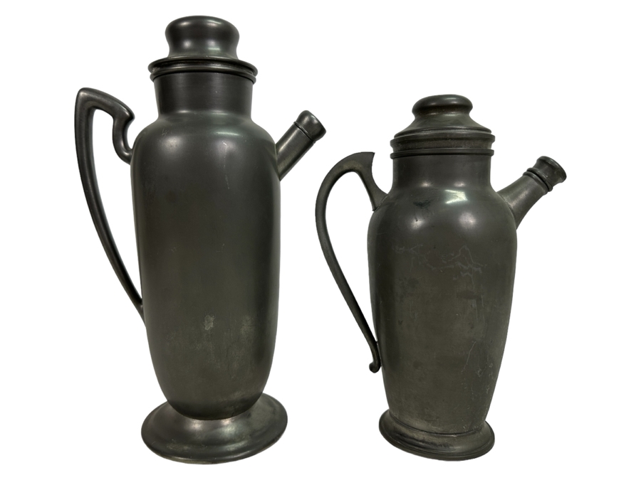 Pair Of Vintage Pewter Pitchers 10H & 12H