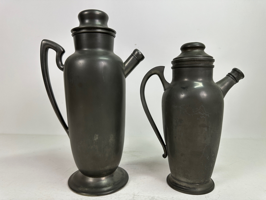 Pair Of Vintage Pewter Pitchers 10H & 12H [Photo 2]