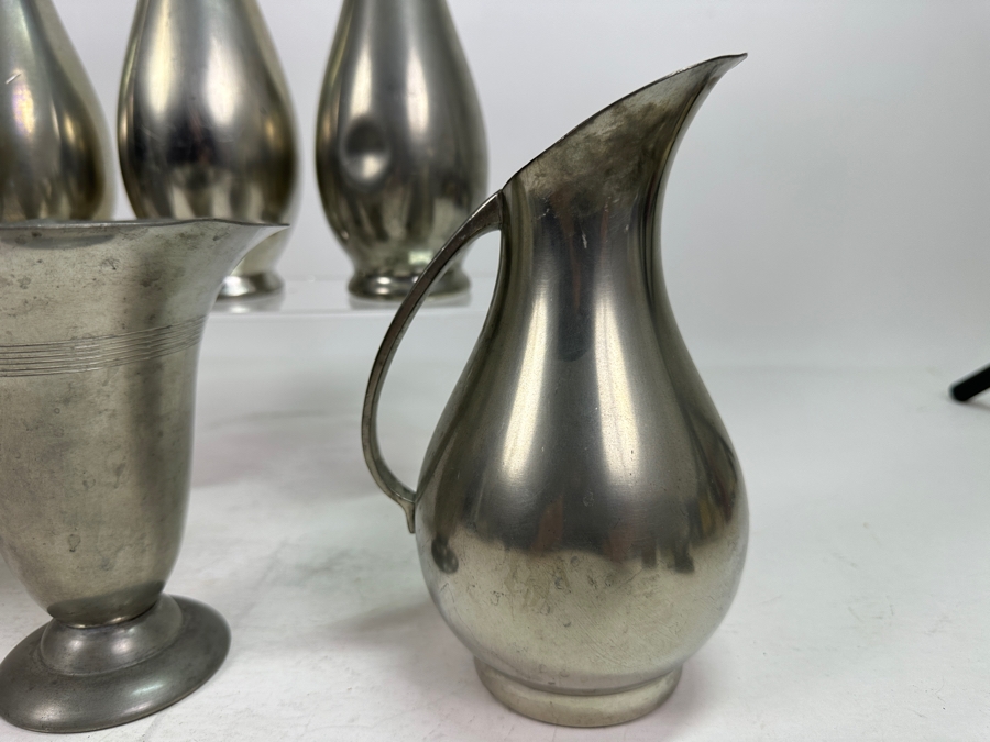 Vintage Pewter Lot: Four Vases & Two Pitchers [Photo 4]