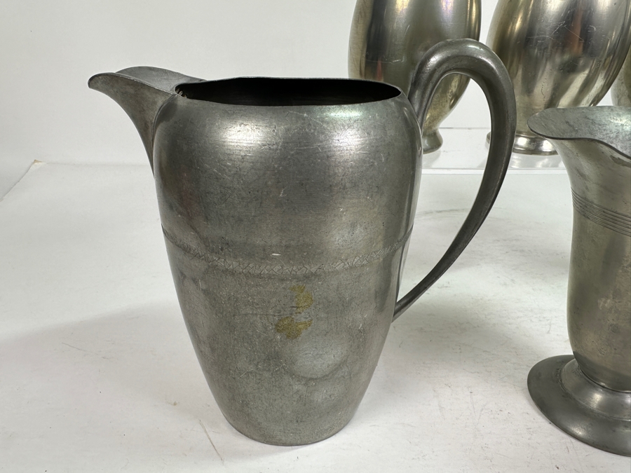 Vintage Pewter Lot: Four Vases & Two Pitchers [Photo 5]