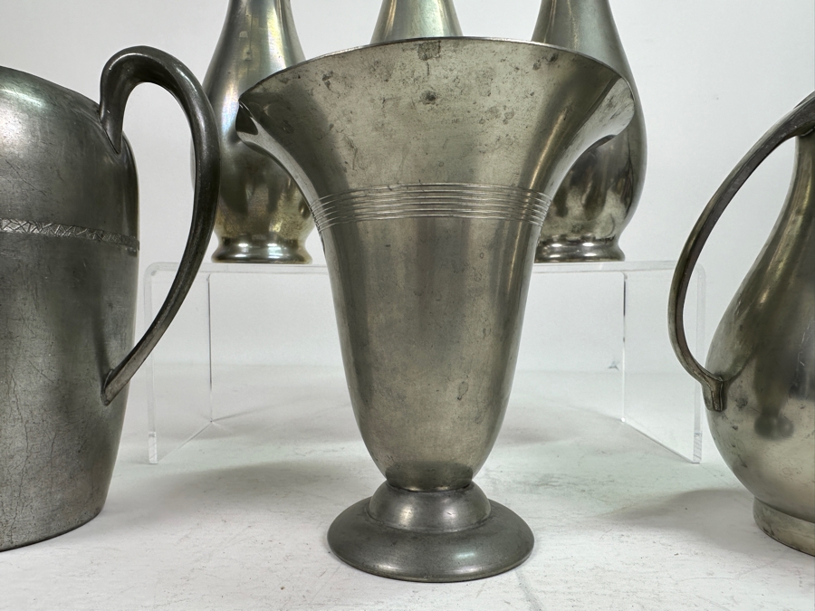 Vintage Pewter Lot: Four Vases & Two Pitchers [Photo 3]