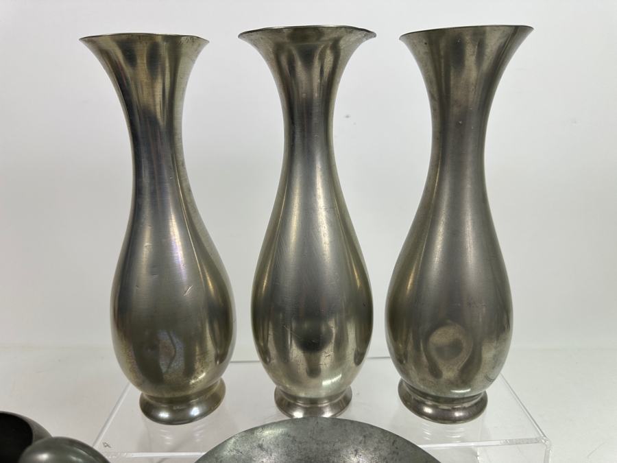 Vintage Pewter Lot: Four Vases & Two Pitchers [Photo 6]