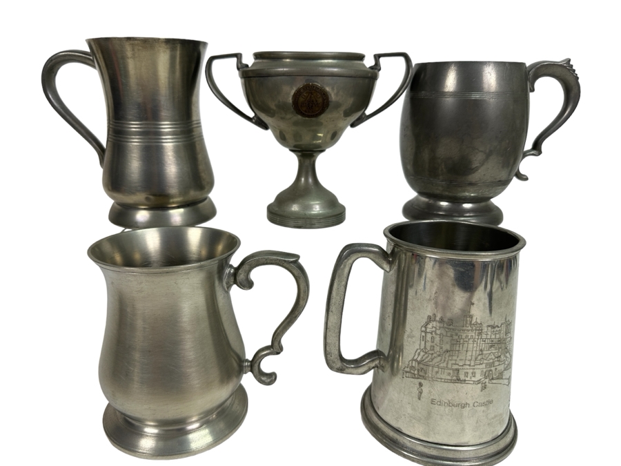 Vintage Pewter Tankard Lot With Antique 1910 Trophy