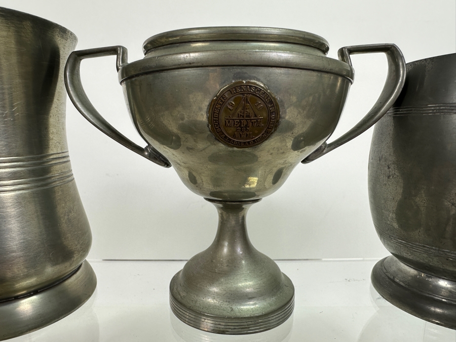 Vintage Pewter Tankard Lot With Antique 1910 Trophy [Photo 4]