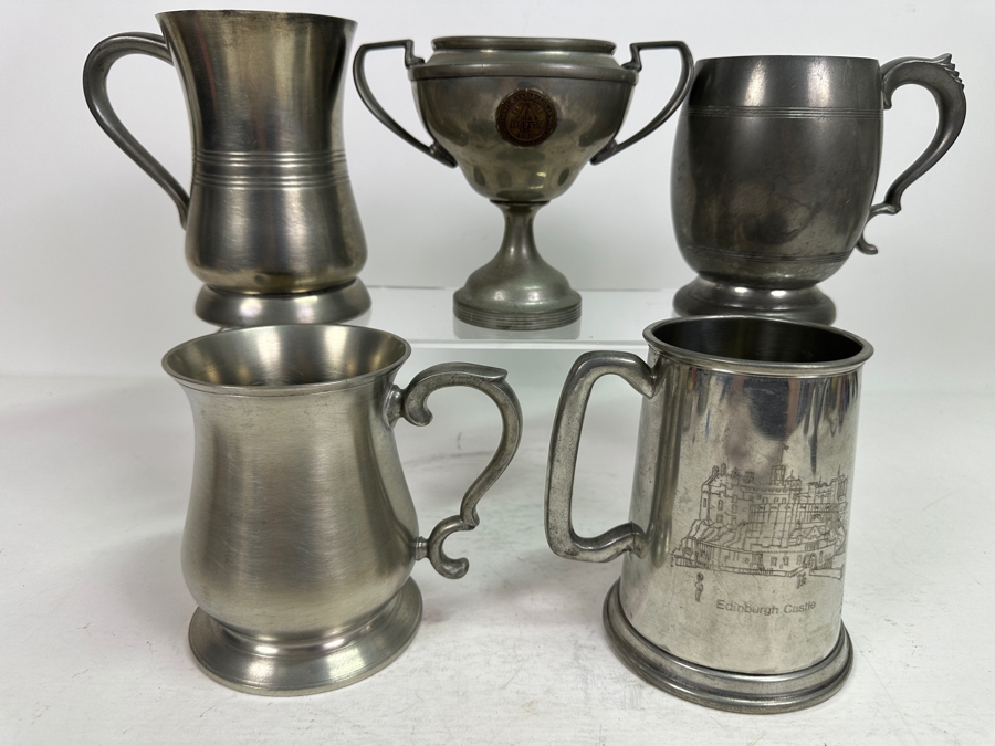 Vintage Pewter Tankard Lot With Antique 1910 Trophy [Photo 3]